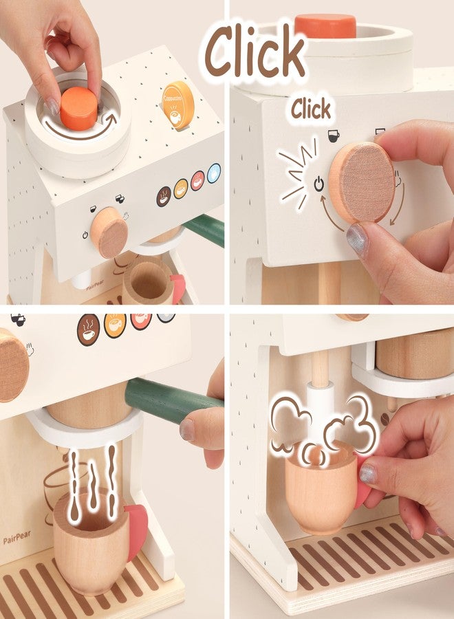 PairPear Wooden Espresso Coffee Maker Toy 18 Piece Barista Role Play Set with Pods, Cups & Cookies, Montessori Pretend Kitchen Accessory Gift for Toddlers & Kids Ages 3+ - Image 4